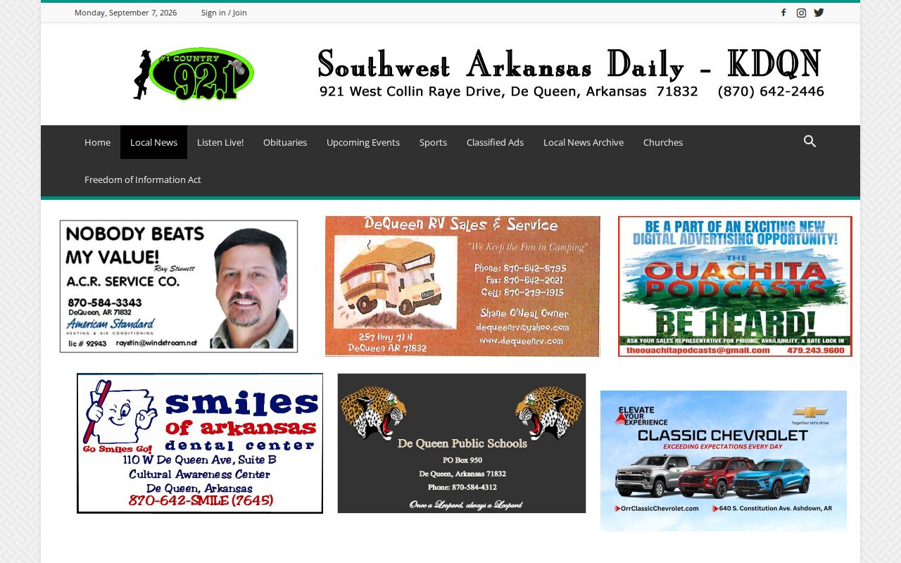 KDQN Southwest Arkansas Daily local news page